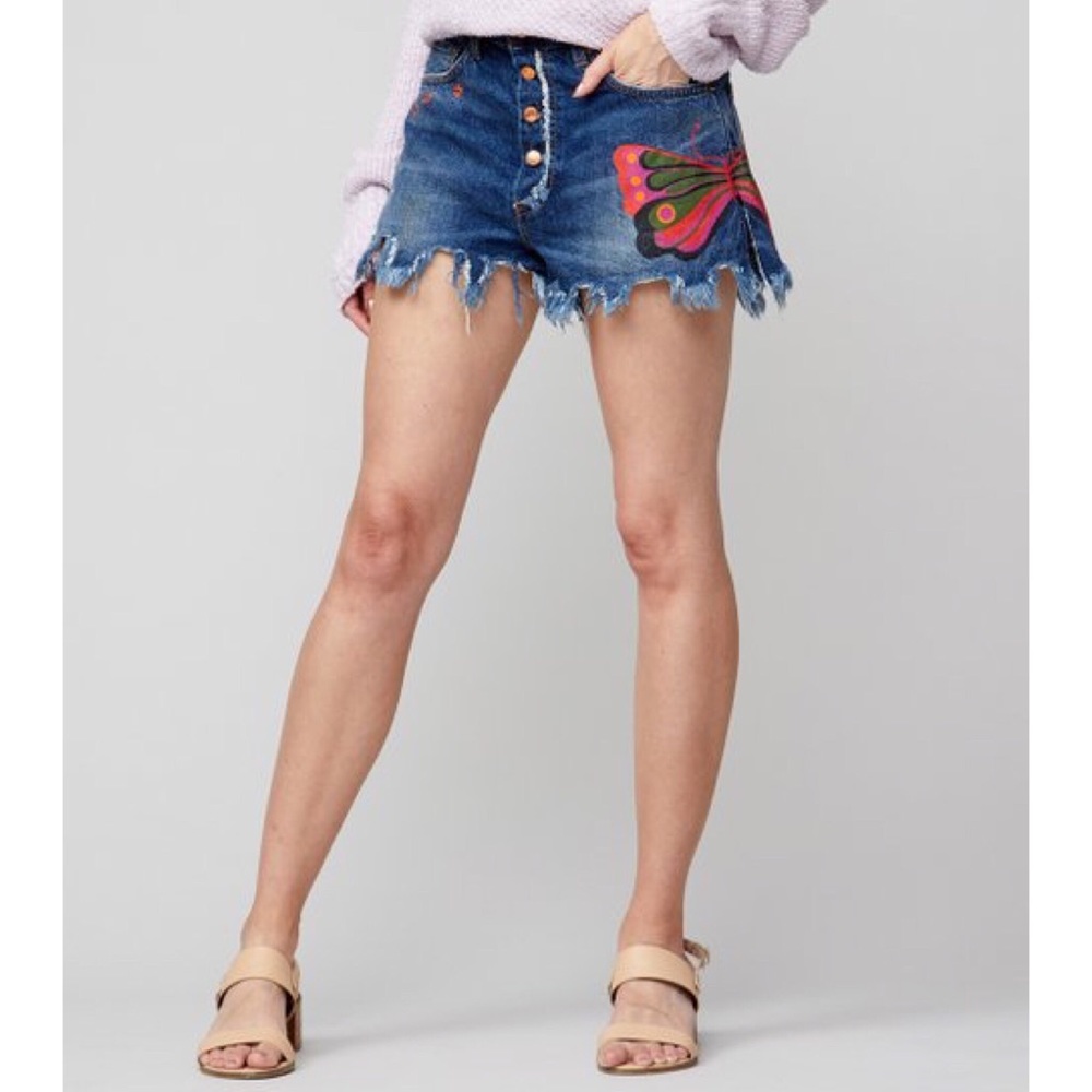 Free People Embroidered Shorts w/ Frayed Hem SZ 30 - Picture 12 of 12